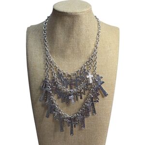 Treska Silver Triple Layered Religious Cross Charm Statement Necklace New